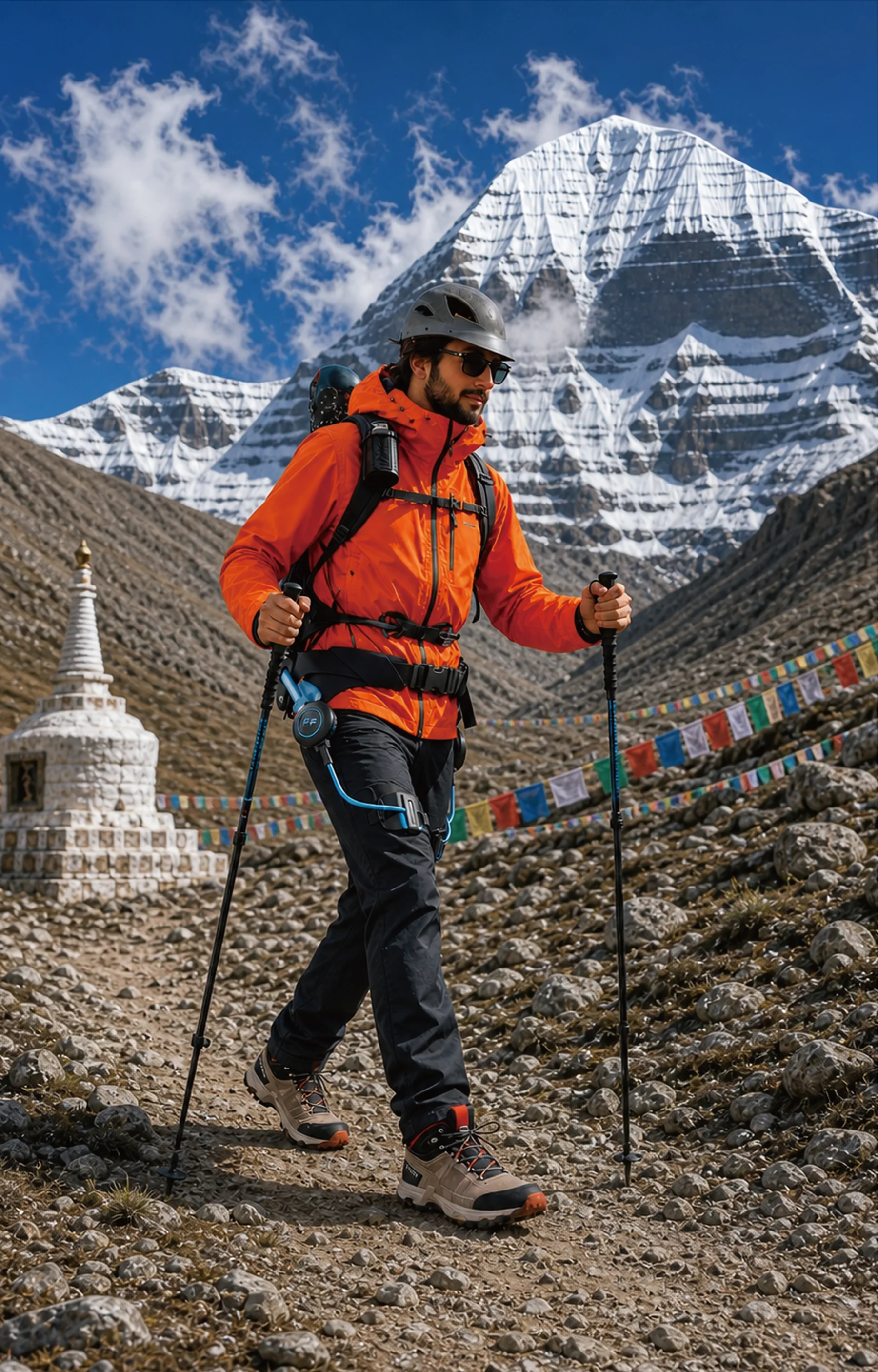 Hiker wearing Free GO in high-altitude mountain terrain
